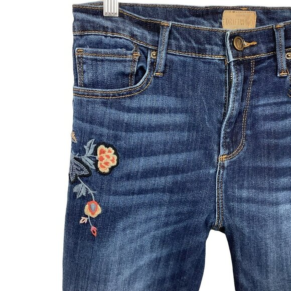Driftwood Embroidered Floral High Rise Skinny Jeans Womens Size 28 Dark Wash Den - Picture 4 of 12